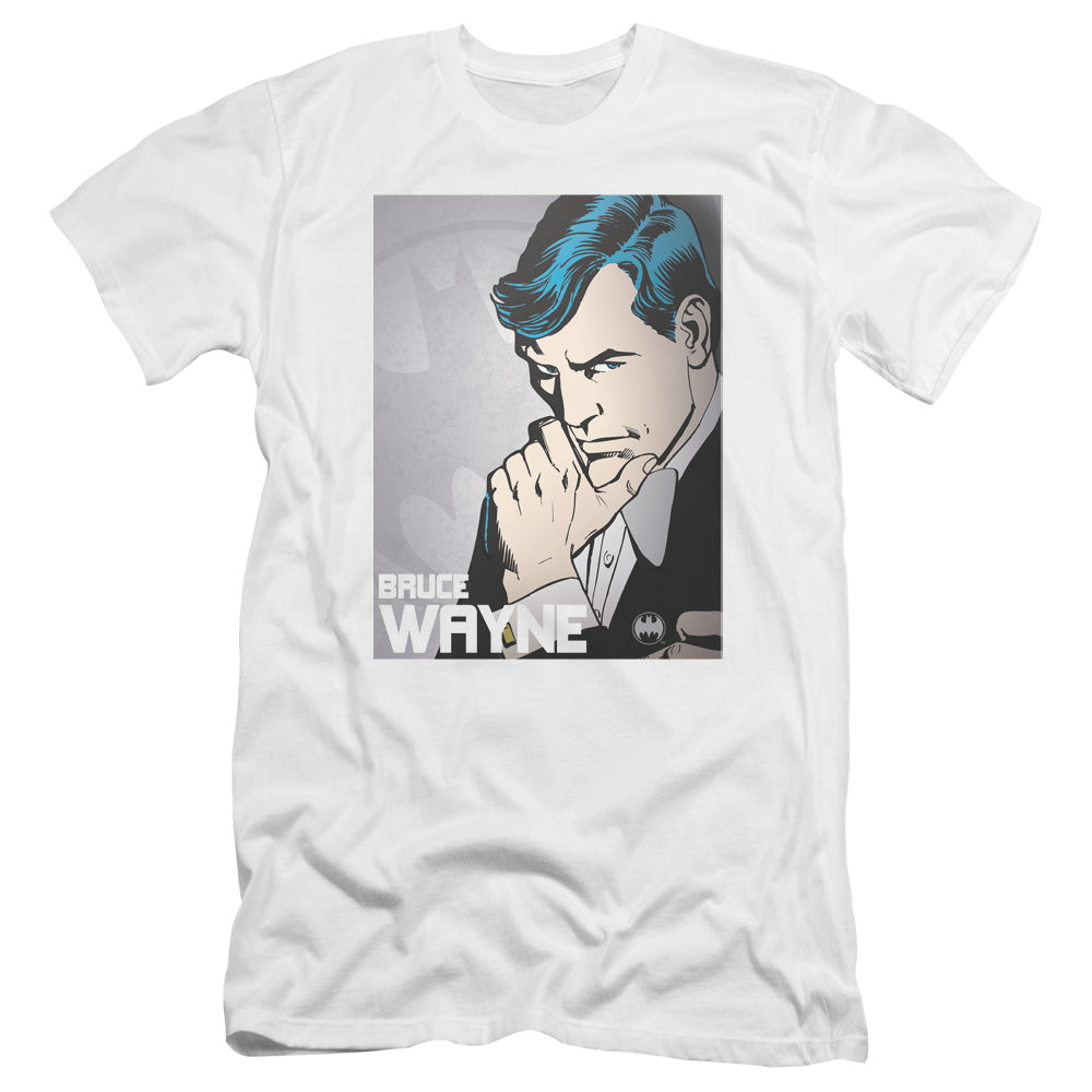 AN OFFCIALLY LICENSED DC BRUCE WAYNE MEN'S PREMIUM SLIM FIT T-SHIRT WHITE