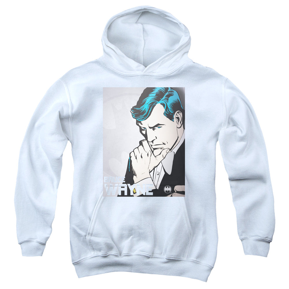 AN OFFCIALLY LICENSED DC BRUCE WAYNE YOUTH HOODIE WHITE
