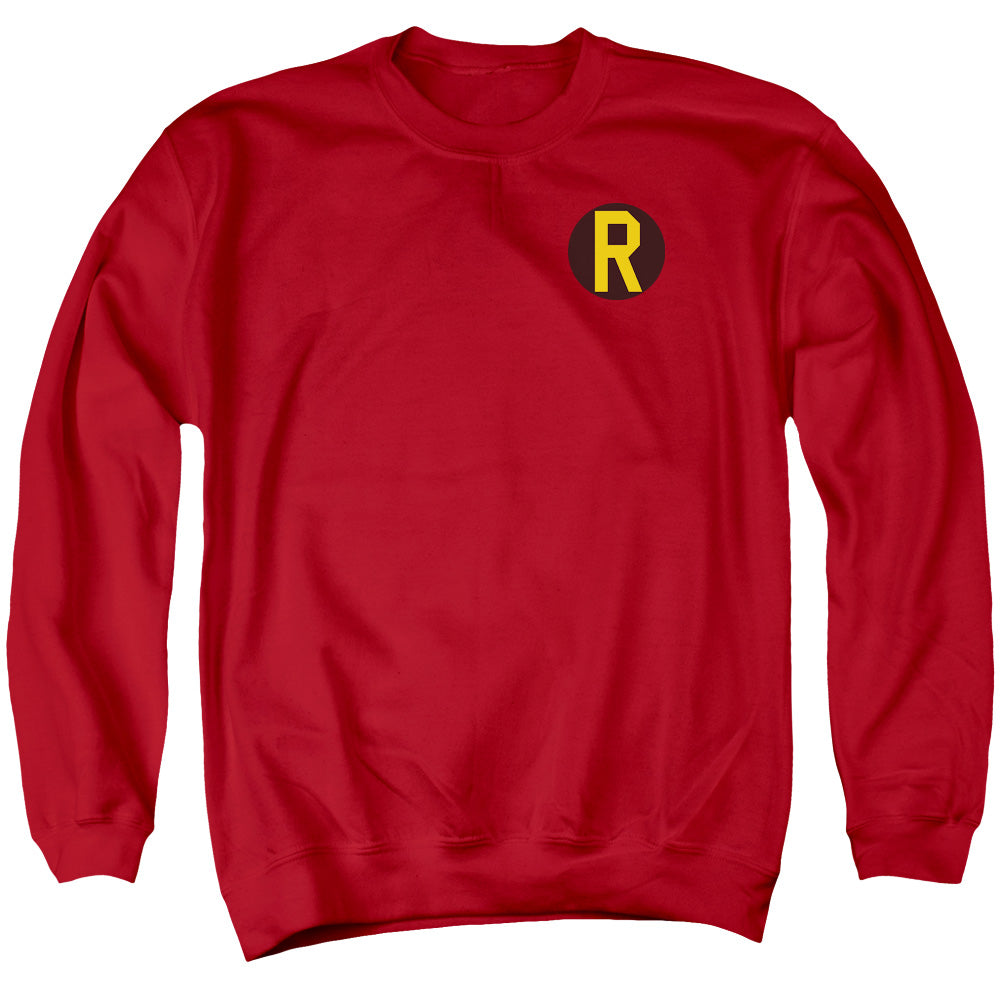 AN OFFCIALLY LICENSED DC ROBIN LOGO ADULT UNISEX CREWNECK SWEATSHIRT RED