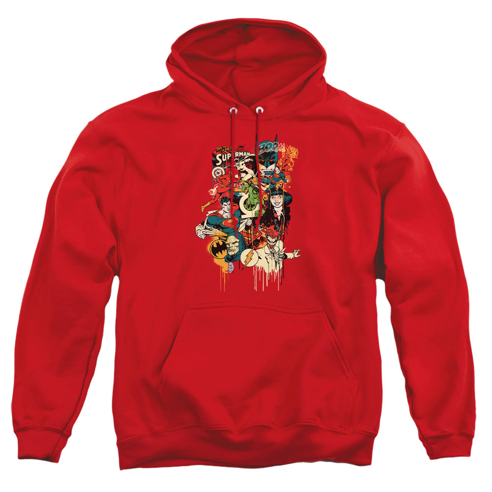 AN OFFCIALLY LICENSED DC DRIPPING CHARACTERS ADULT UNISEX PULLOVER HOODIE RED