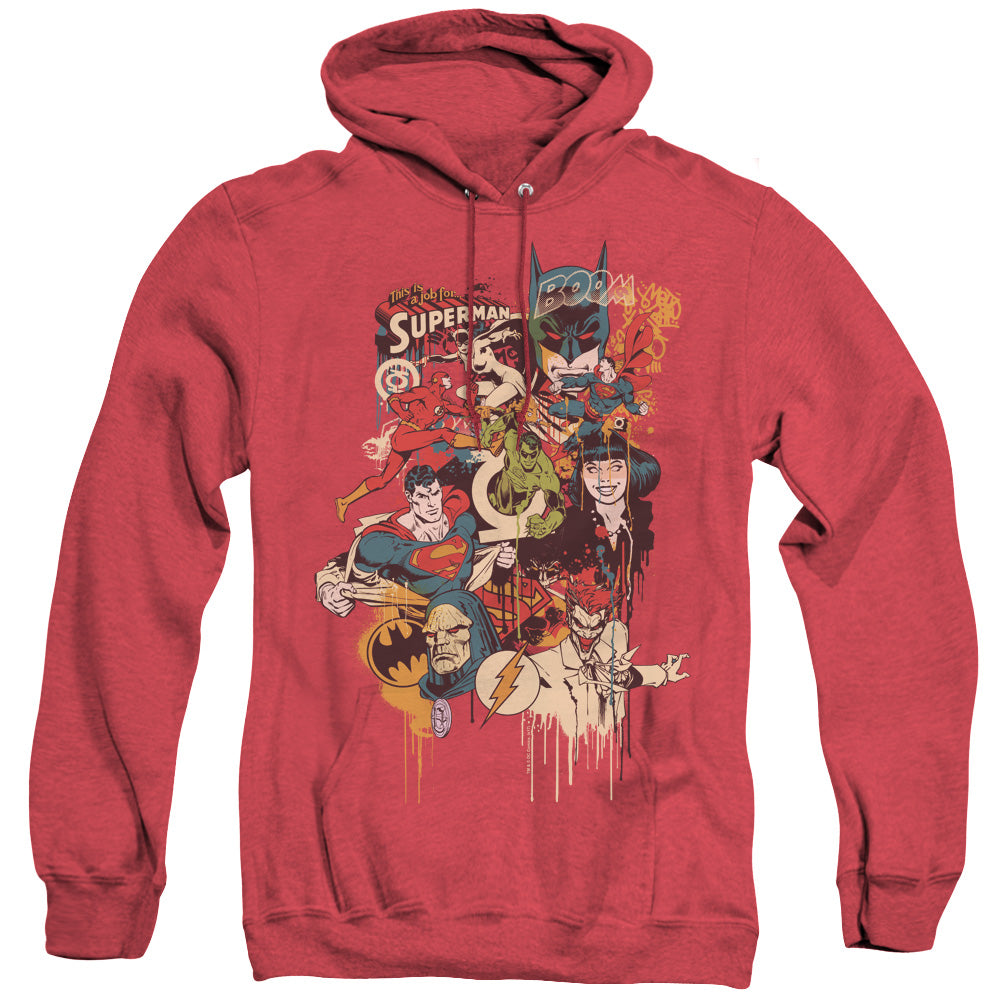 AN OFFCIALLY LICENSED DC DRIPPING CHARACTERS ADULT UNISEX HEATHER PULLOVER HOODIE RED