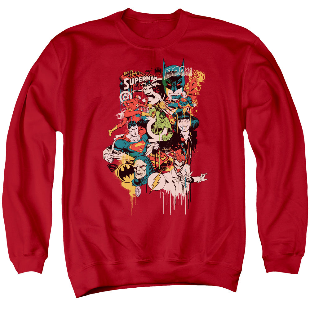 AN OFFCIALLY LICENSED DC DRIPPING CHARACTERS ADULT UNISEX CREWNECK SWEATSHIRT RED
