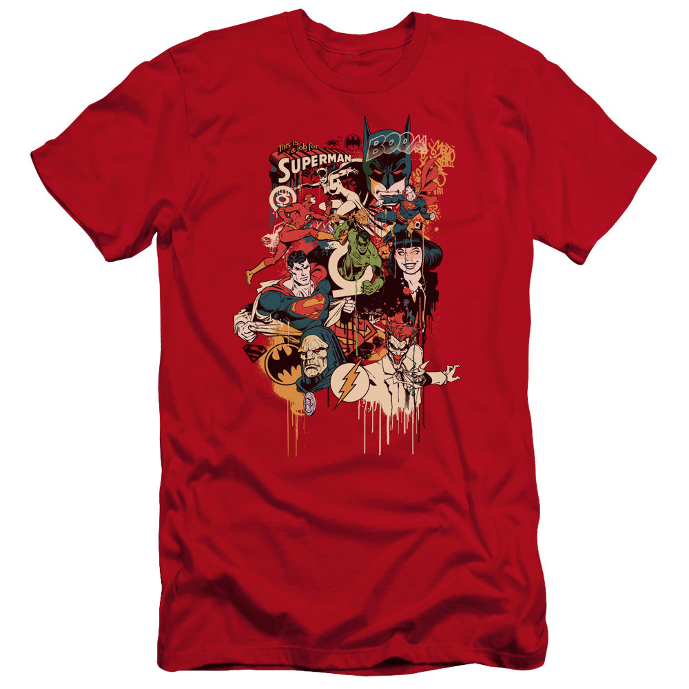 AN OFFCIALLY LICENSED DC DRIPPING CHARACTERS MEN'S PREMIUM SLIM FIT T-SHIRT RED