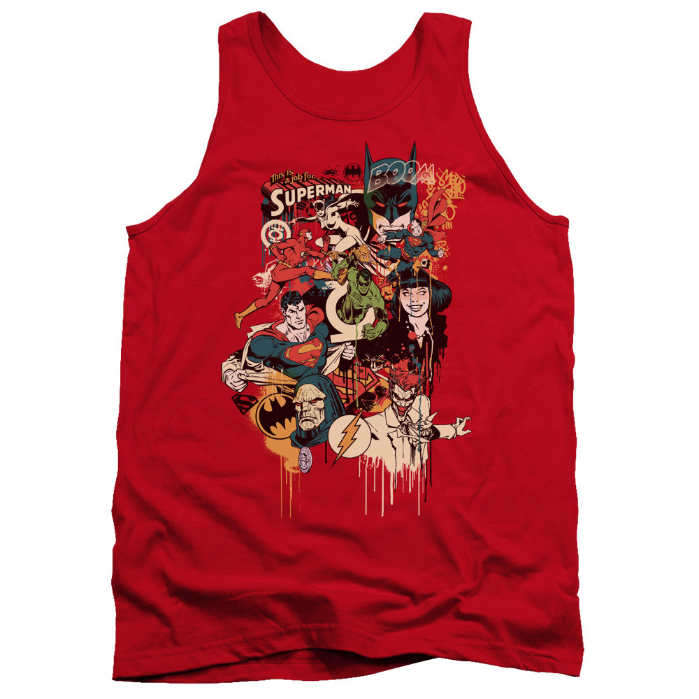 AN OFFCIALLY LICENSED DC DRIPPING CHARACTERS ADULT UNISEX TANK TOP RED