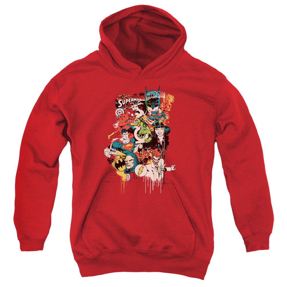 AN OFFCIALLY LICENSED DC DRIPPING CHARACTERS YOUTH HOODIE RED
