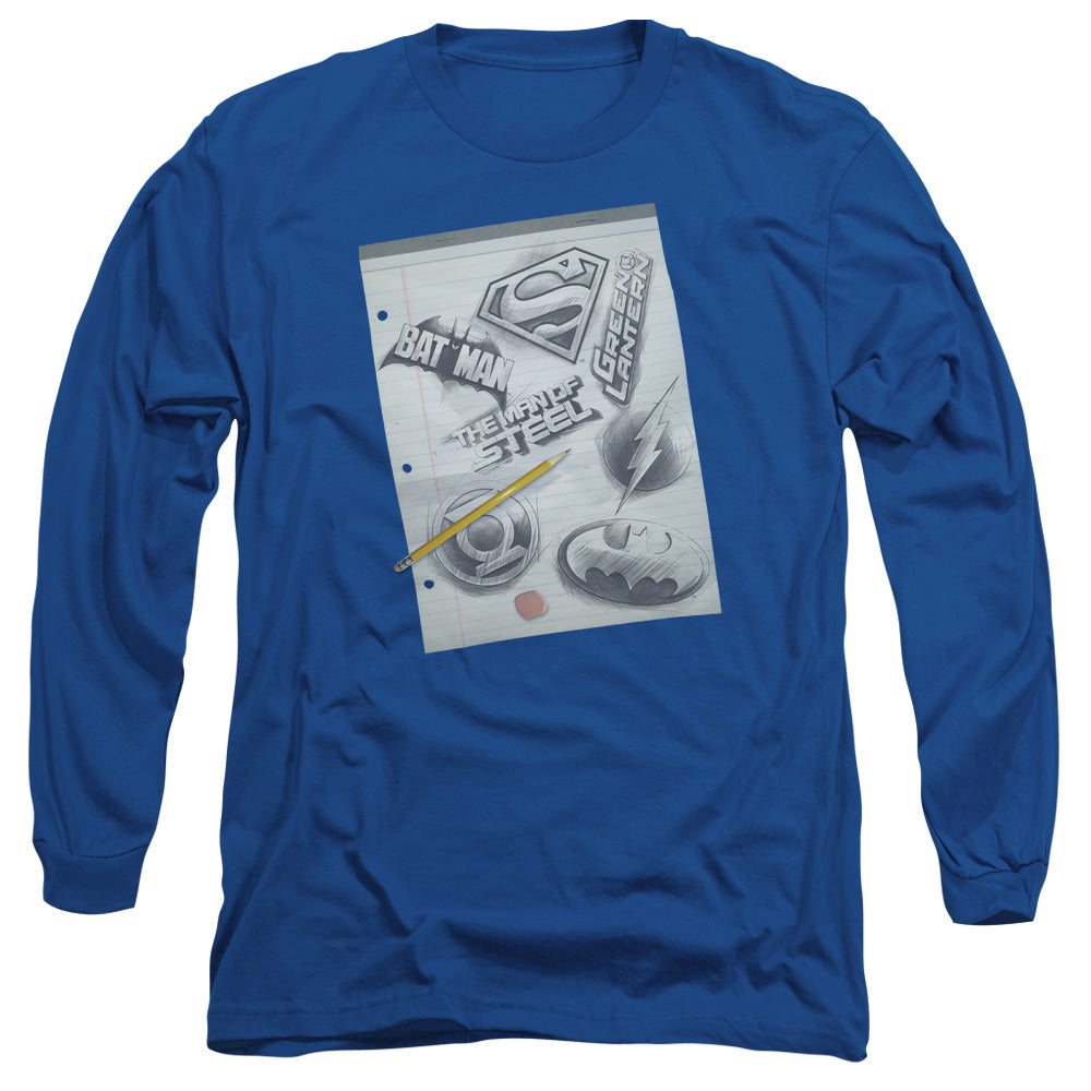 AN OFFCIALLY LICENSED DC LOGO NOTE PAPER MEN'S LONG SLEEVE T-SHIRT ROYAL