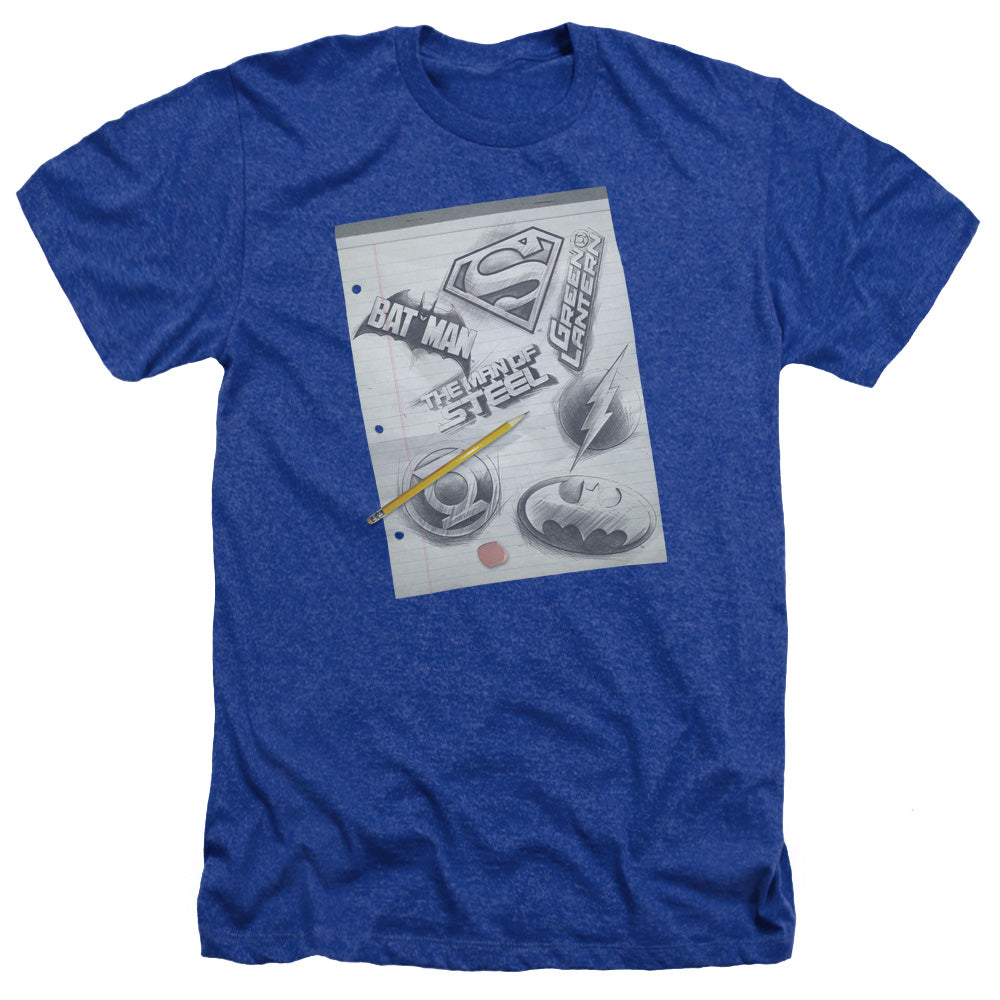 AN OFFCIALLY LICENSED DC LOGO NOTE PAPER MEN'S HEATHER T-SHIRT ROYAL