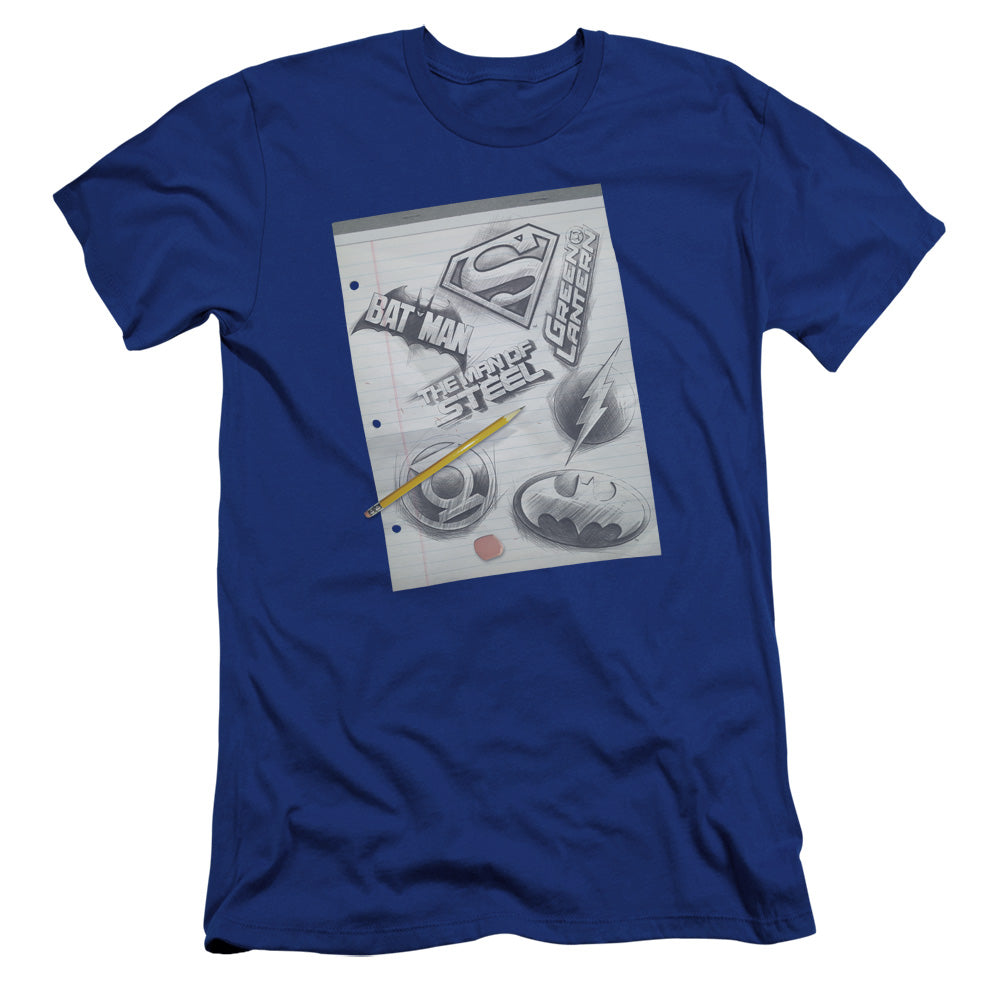 AN OFFCIALLY LICENSED DC LOGO NOTE PAPER MEN'S PREMIUM SLIM FIT T-SHIRT ROYAL