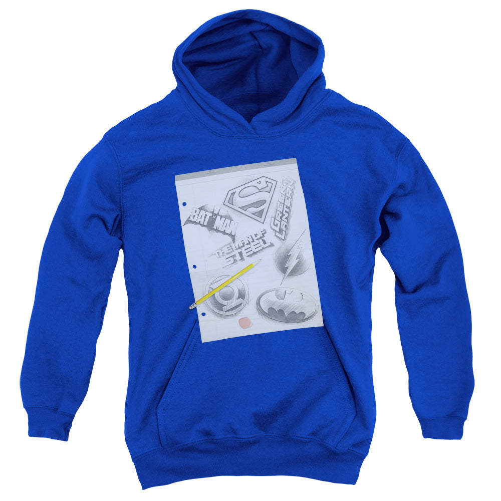 AN OFFCIALLY LICENSED DC LOGO NOTE PAPER YOUTH HOODIE ROYAL