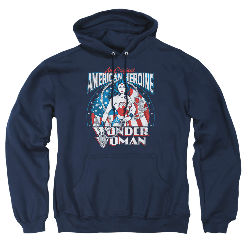 AN OFFCIALLY LICENSED DC AMERICAN HEROINE ADULT UNISEX PULLOVER HOODIE NAVY