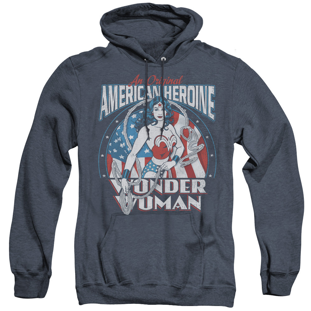 AN OFFCIALLY LICENSED DC AMERICAN HEROINE ADULT UNISEX HEATHER PULLOVER HOODIE NAVY