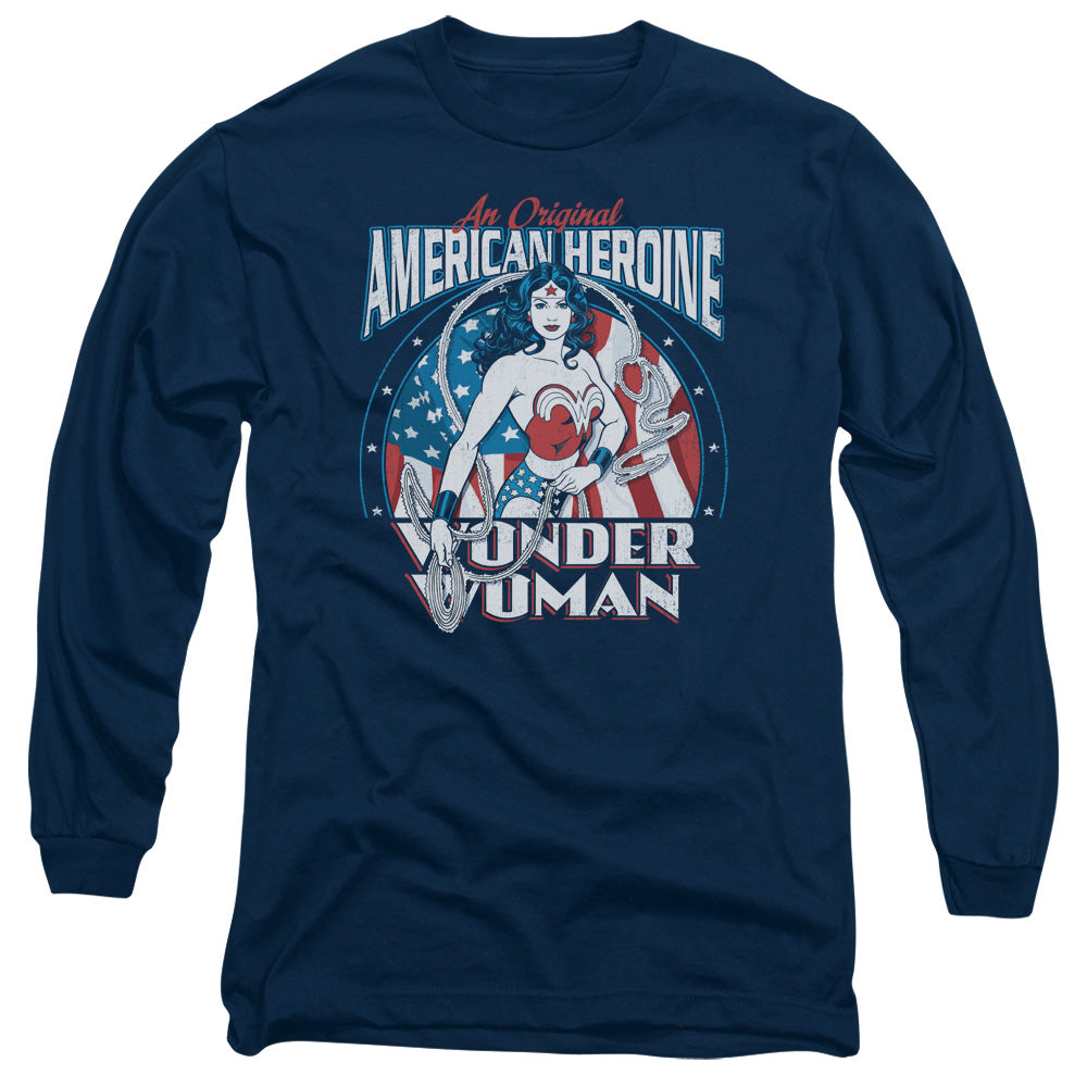 AN OFFCIALLY LICENSED DC AMERICAN HEROINE MEN'S LONG SLEEVE T-SHIRT NAVY