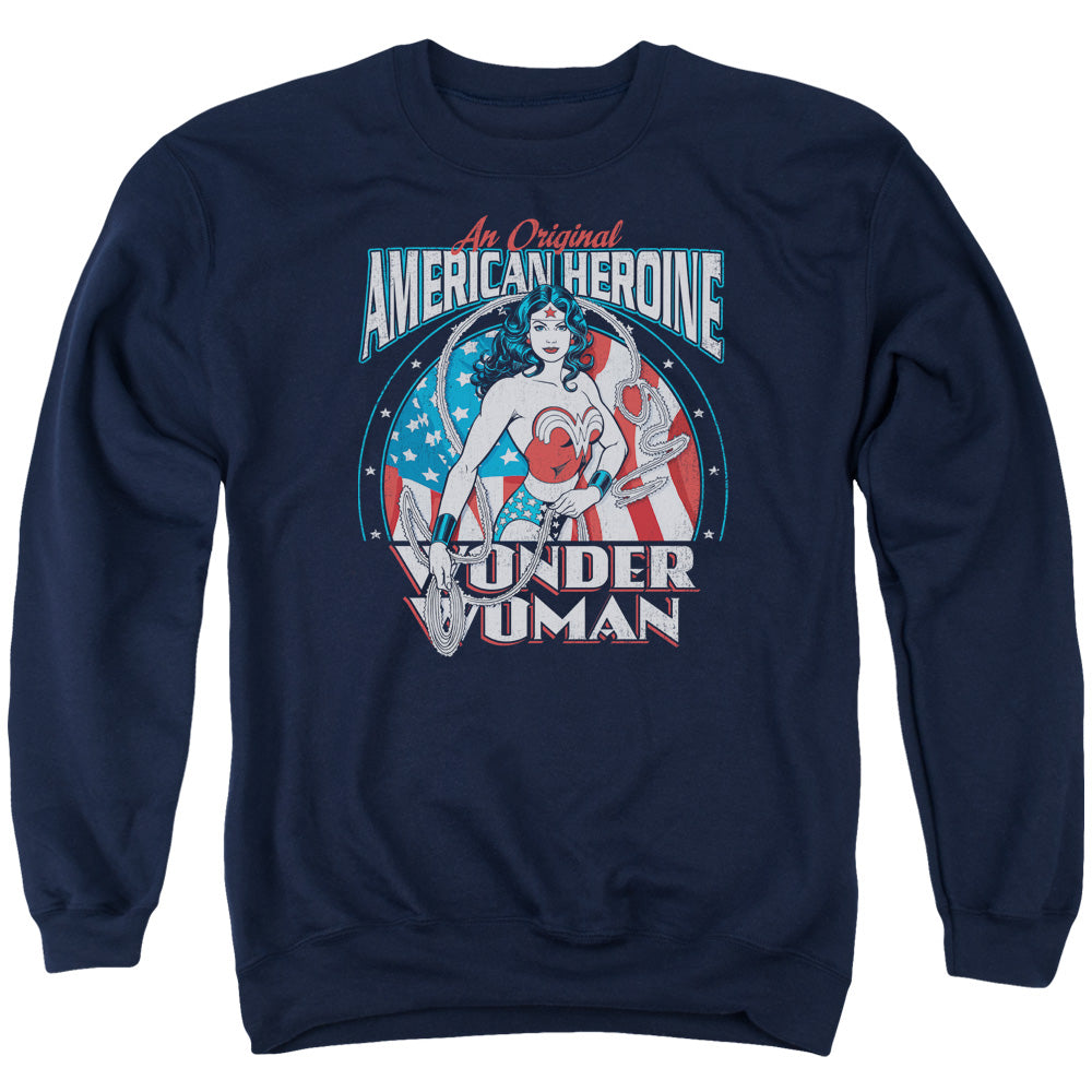 AN OFFCIALLY LICENSED DC AMERICAN HEROINE ADULT UNISEX CREWNECK SWEATSHIRT NAVY