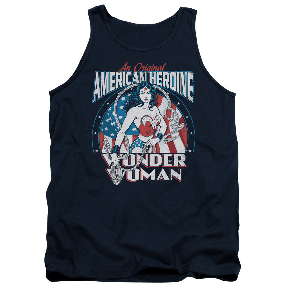 AN OFFCIALLY LICENSED DC AMERICAN HEROINE ADULT UNISEX TANK TOP NAVY