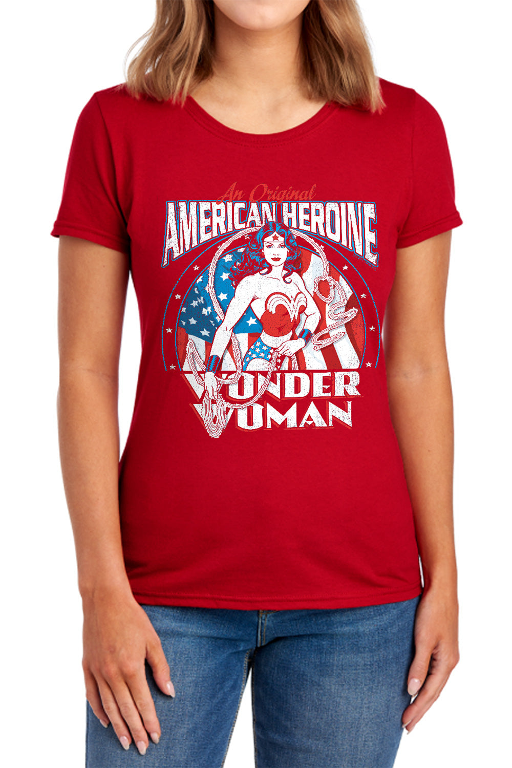 AN OFFCIALLY LICENSED DC AMERICAN HEROINE WOMEN'S REGULAR FIT T-SHIRT NAVY