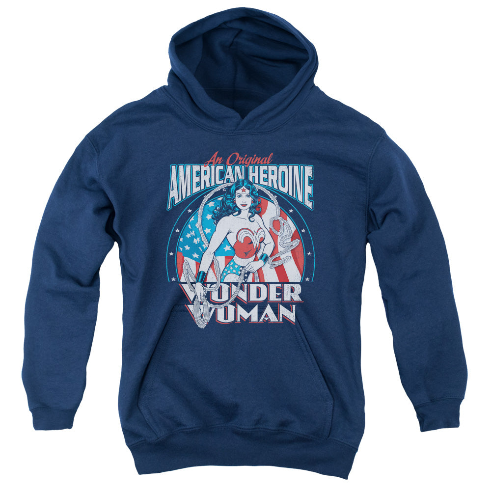AN OFFCIALLY LICENSED DC AMERICAN HEROINE YOUTH HOODIE NAVY