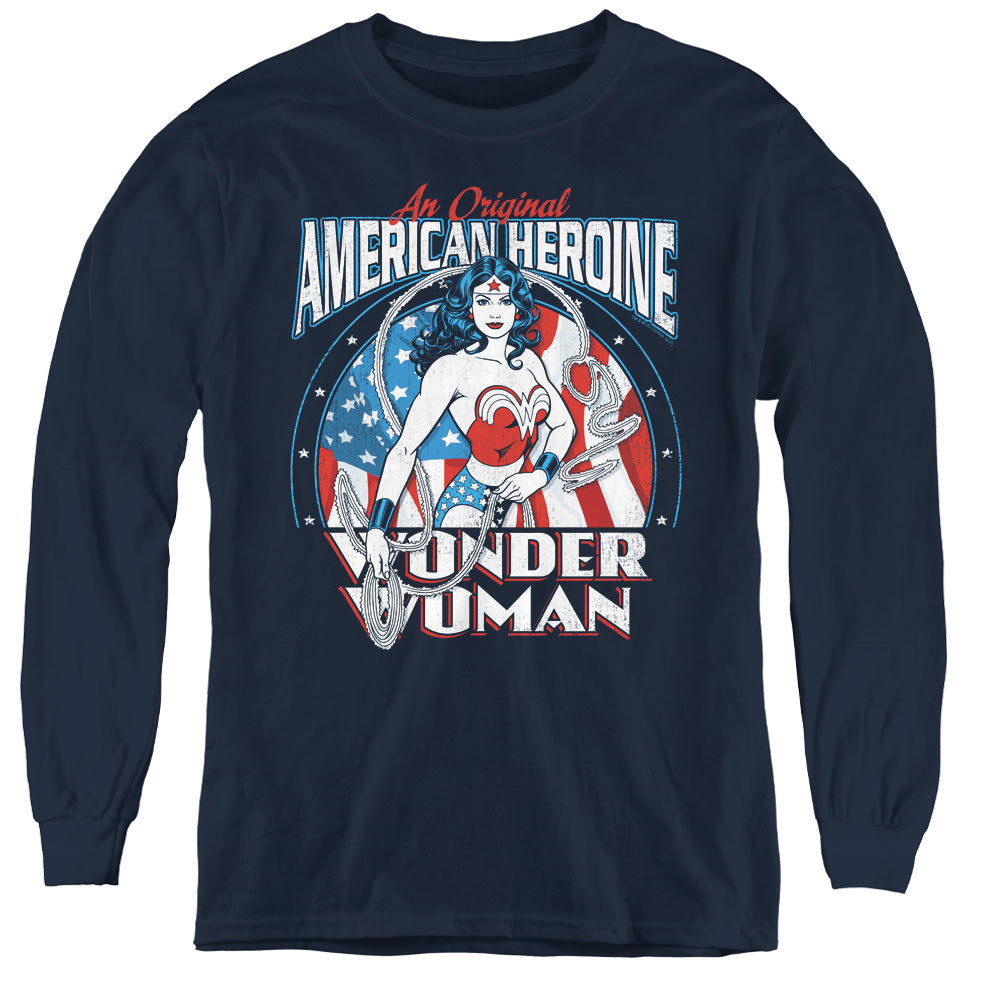 AN OFFCIALLY LICENSED DC AMERICAN HEROINE YOUTH LONG SLEEVE T-SHIRT NAVY