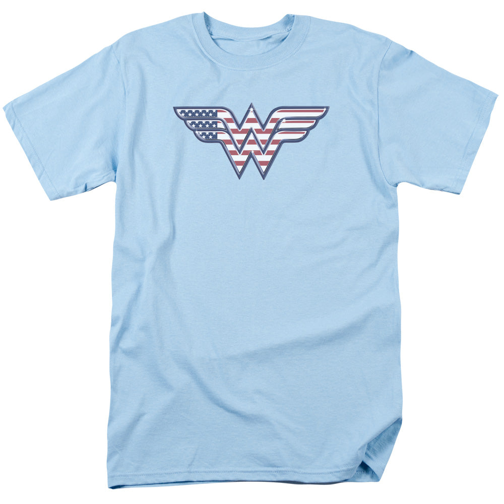 AN OFFCIALLY LICENSED DC RED,WHITE & BLUE MEN'S REGULAR FIT T-SHIRT LIGHT BLUE