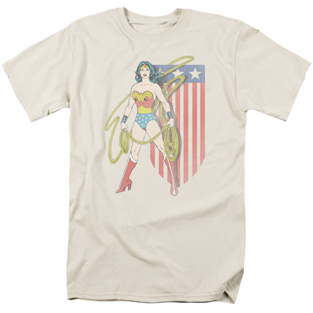 AN OFFCIALLY LICENSED DC USA BANNER MEN'S REGULAR FIT T-SHIRT CREAM