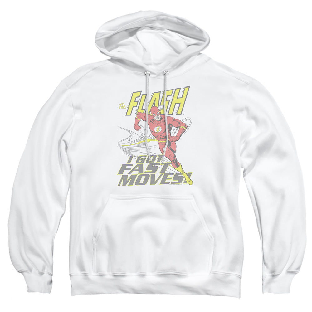 AN OFFCIALLY LICENSED DC FLASH FAST MOVES ADULT UNISEX PULLOVER HOODIE WHITE