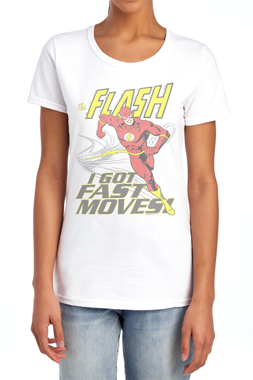 AN OFFCIALLY LICENSED DC FLASH FAST MOVES WOMEN'S REGULAR FIT T-SHIRT WHITE