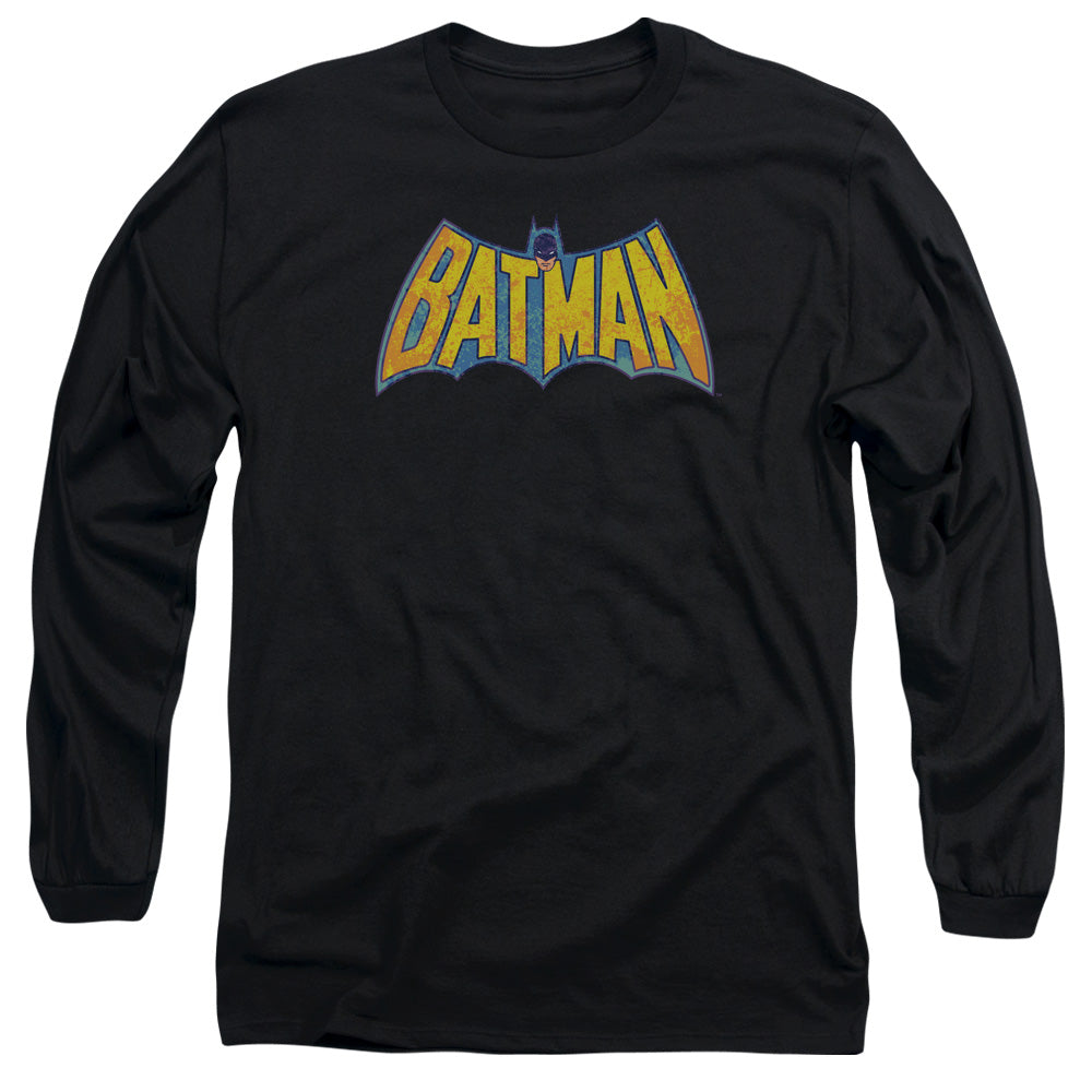 AN OFFCIALLY LICENSED DCO BATMAN NEON DISTRESS LOGO MEN'S LONG SLEEVE T-SHIRT BLACK