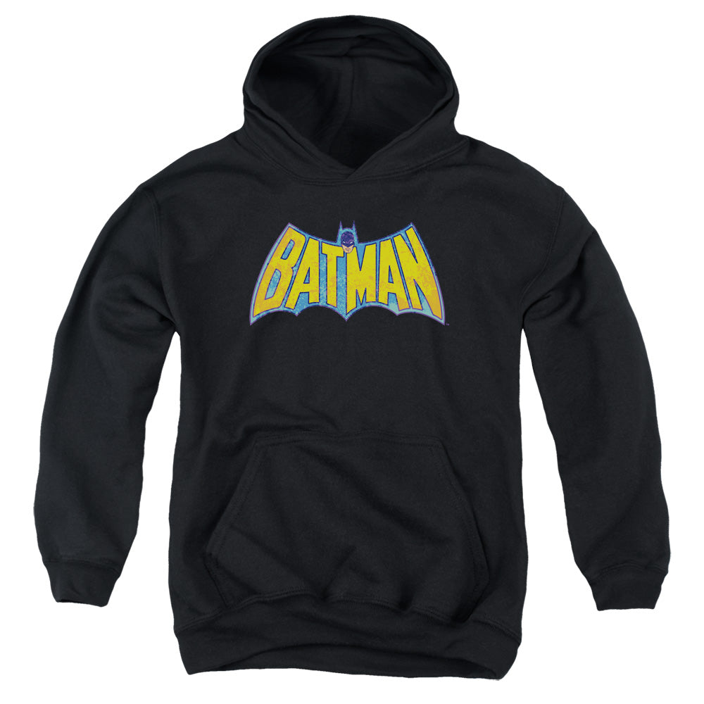 AN OFFCIALLY LICENSED DCO BATMAN NEON DISTRESS LOGO YOUTH HOODIE BLACK