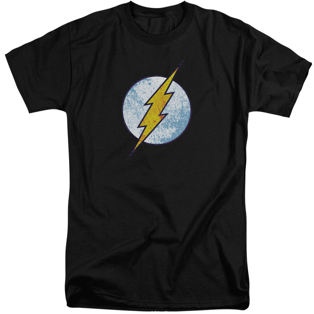 AN OFFCIALLY LICENSED DC FLASH FLASH NEON DISTRESS LOGO MEN'S TALL FIT T-SHIRT BLACK