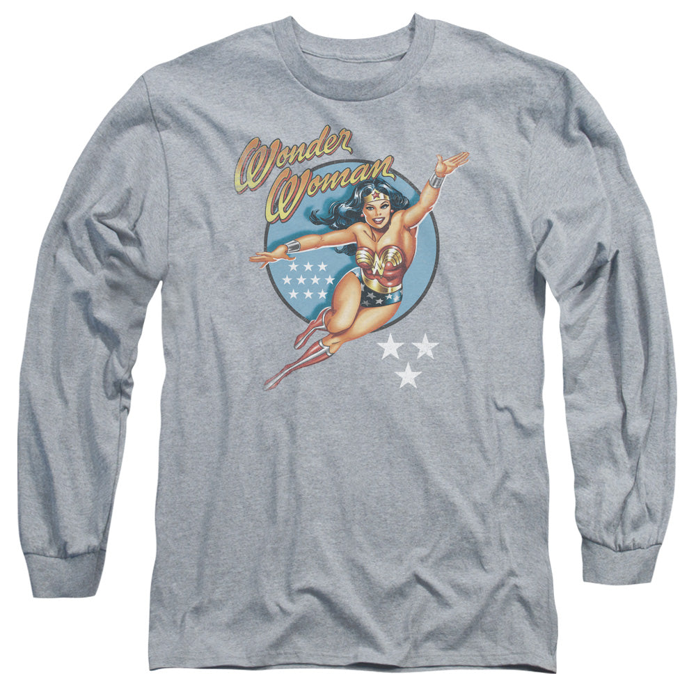 AN OFFCIALLY LICENSED DCO WONDER WOMAN VINTAGE MEN'S LONG SLEEVE T-SHIRT ATHLETIC HEATHER
