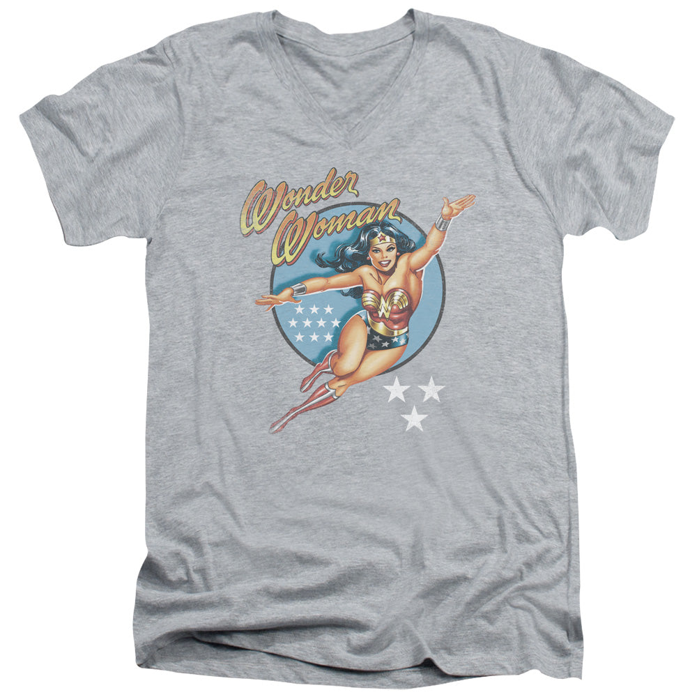 AN OFFCIALLY LICENSED DCO WONDER WOMAN VINTAGE MEN'S V-NECK T-SHIRT ATHLETIC HEATHER