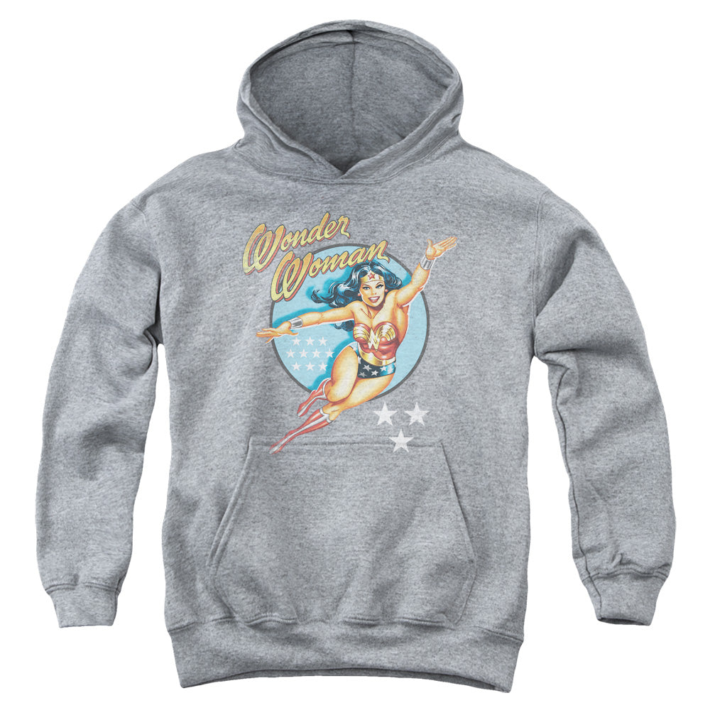 AN OFFCIALLY LICENSED DCO WONDER WOMAN VINTAGE YOUTH HOODIE ATHLETIC HEATHER