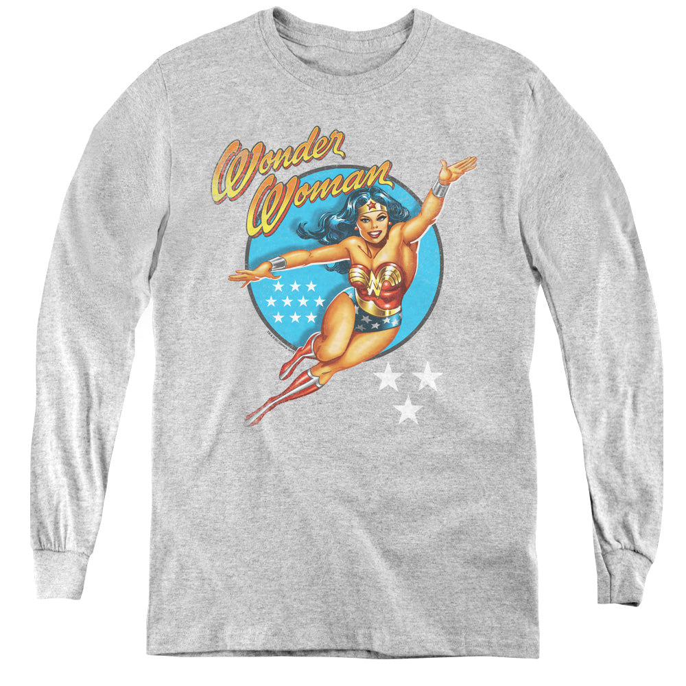 AN OFFCIALLY LICENSED DCO WONDER WOMAN VINTAGE YOUTH LONG SLEEVE T-SHIRT ATHLETIC HEATHER