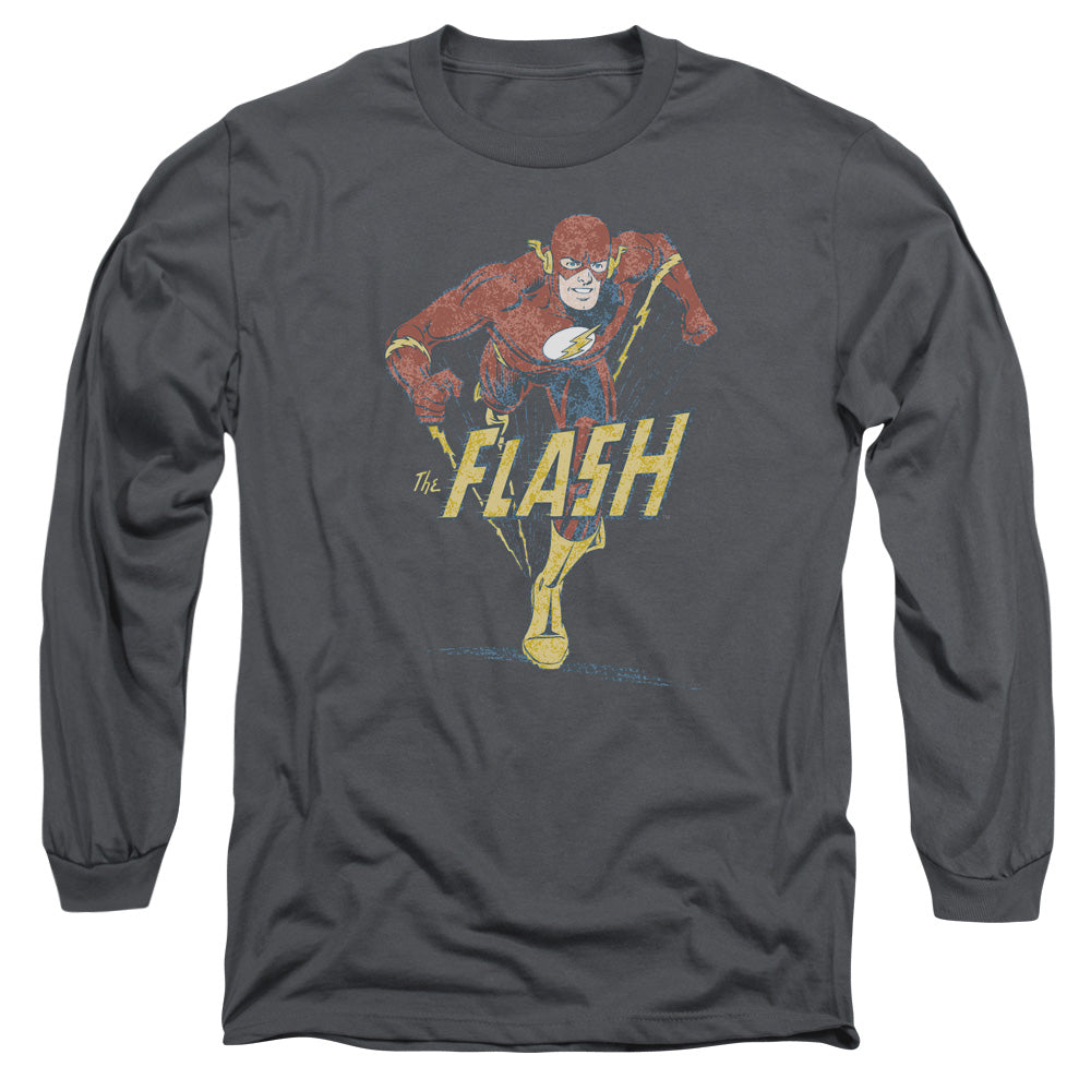 AN OFFCIALLY LICENSED DC FLASH DESATURATED FLASH MEN'S LONG SLEEVE T-SHIRT CHARCOAL