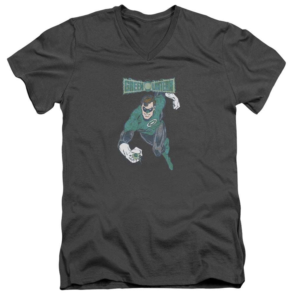 AN OFFCIALLY LICENSED DCO DESATURATED GREEN LANTERN MEN'S V-NECK T-SHIRT CHARCOAL