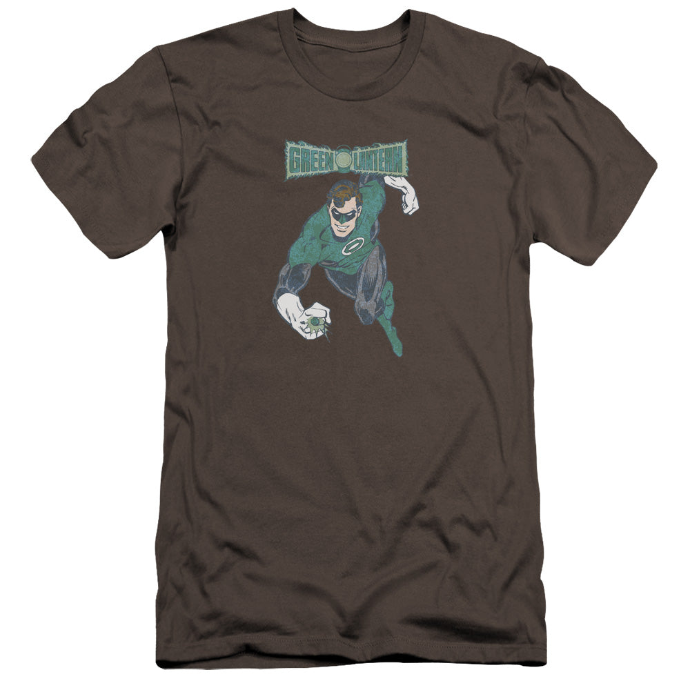 AN OFFCIALLY LICENSED DCO DESATURATED GREEN LANTERN MEN'S PREMIUM SLIM FIT T-SHIRT CHARCOAL
