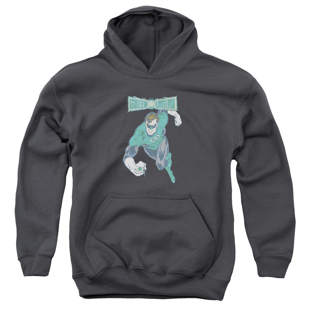 AN OFFCIALLY LICENSED DCO DESATURATED GREEN LANTERN YOUTH HOODIE CHARCOAL