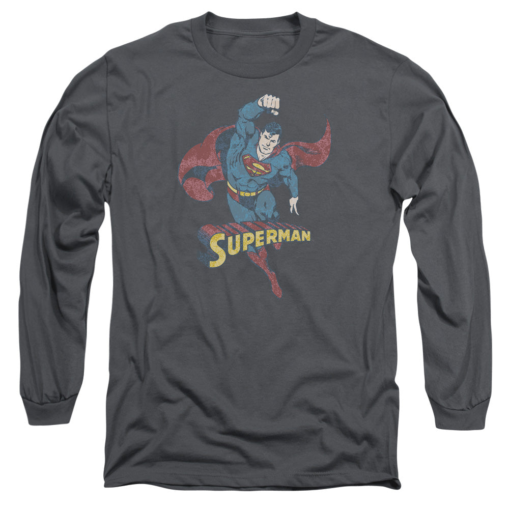 AN OFFCIALLY LICENSED DCO DESATURATED SUPERMAN MEN'S LONG SLEEVE T-SHIRT CHARCOAL