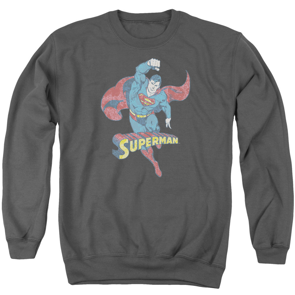 AN OFFCIALLY LICENSED DCO DESATURATED SUPERMAN ADULT UNISEX CREWNECK SWEATSHIRT CHARCOAL