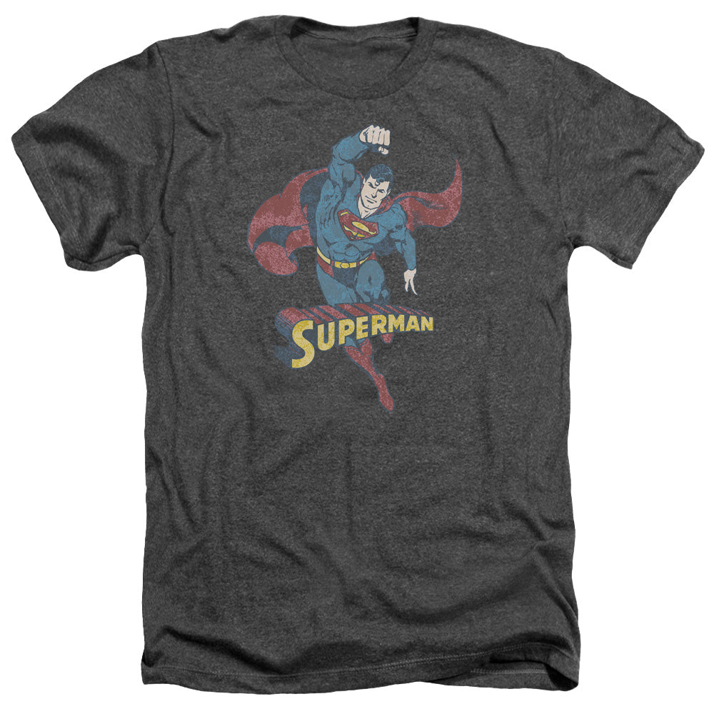 AN OFFCIALLY LICENSED DCO DESATURATED SUPERMAN MEN'S HEATHER T-SHIRT CHARCOAL