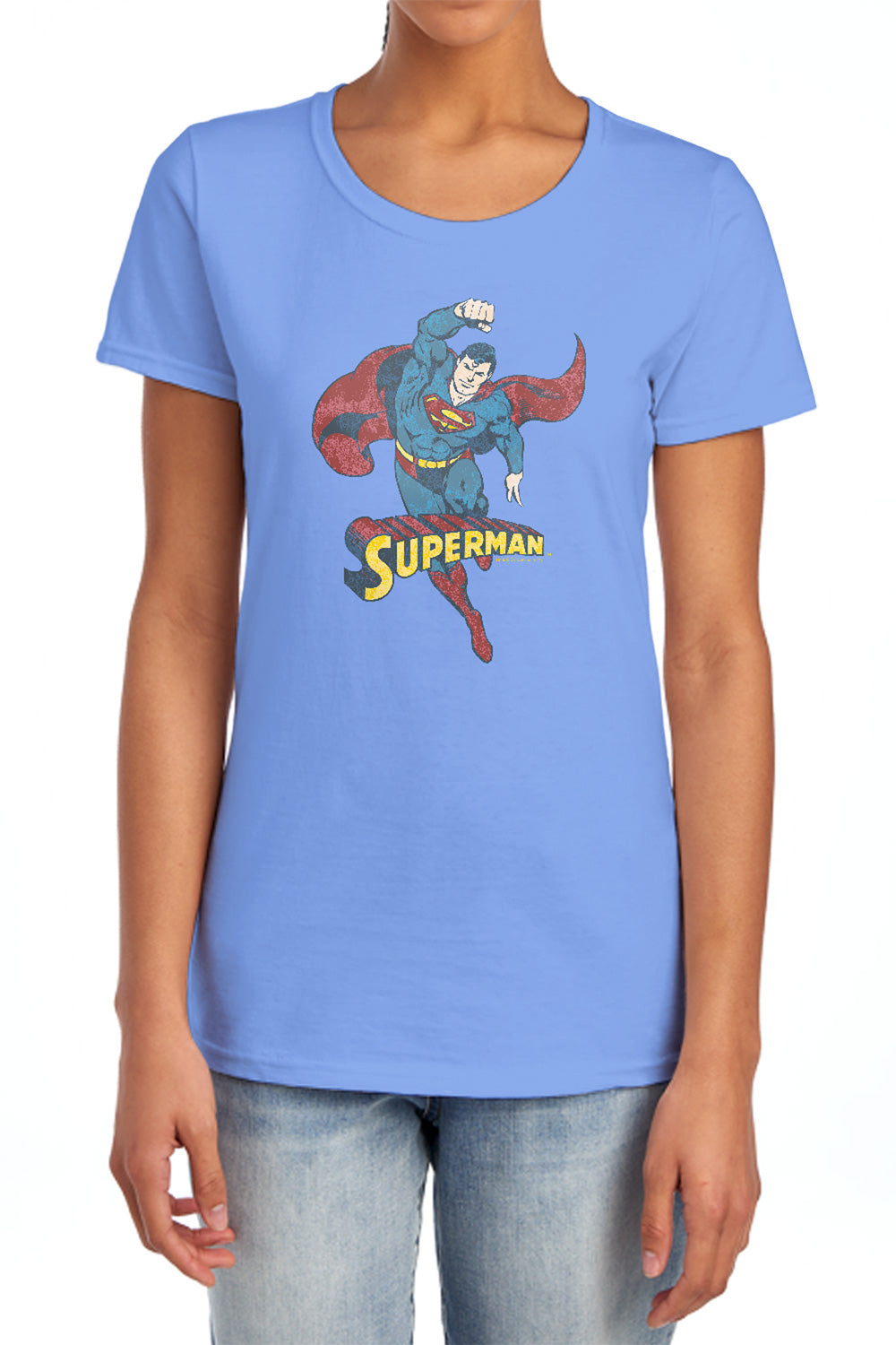 AN OFFCIALLY LICENSED DCO DESATURATED SUPERMAN WOMEN'S REGULAR FIT T-SHIRT CHARCOAL