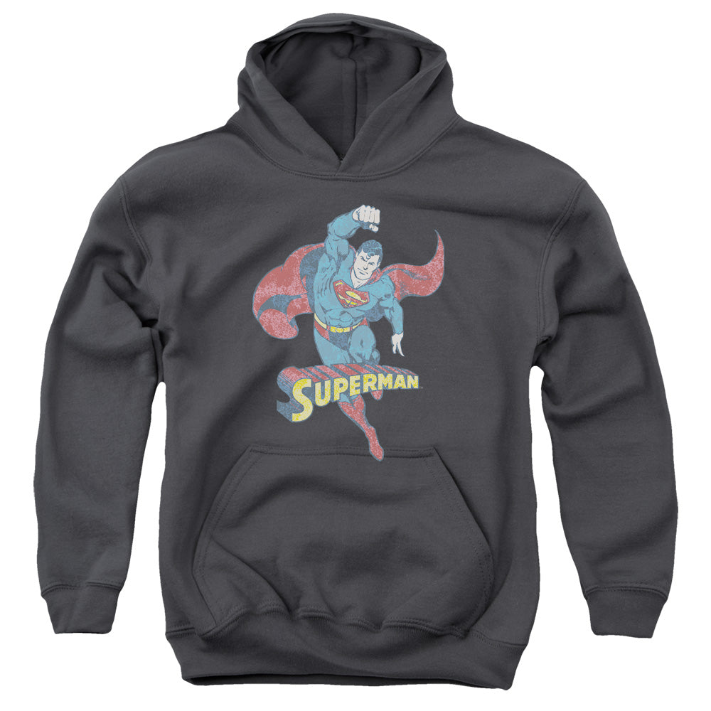 AN OFFCIALLY LICENSED DCO DESATURATED SUPERMAN YOUTH HOODIE CHARCOAL