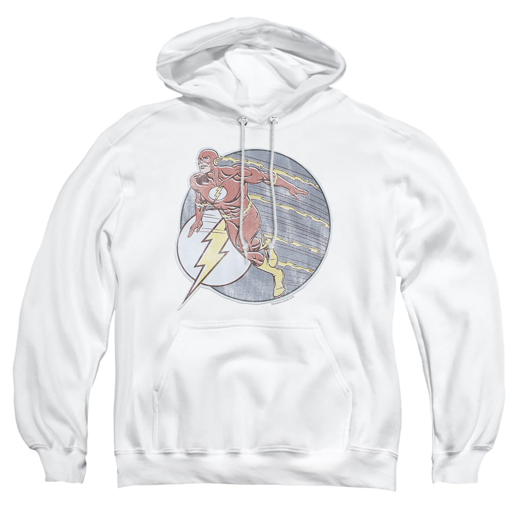 AN OFFCIALLY LICENSED DC FLASH RETRO FLASH IRON ON ADULT UNISEX PULLOVER HOODIE WHITE