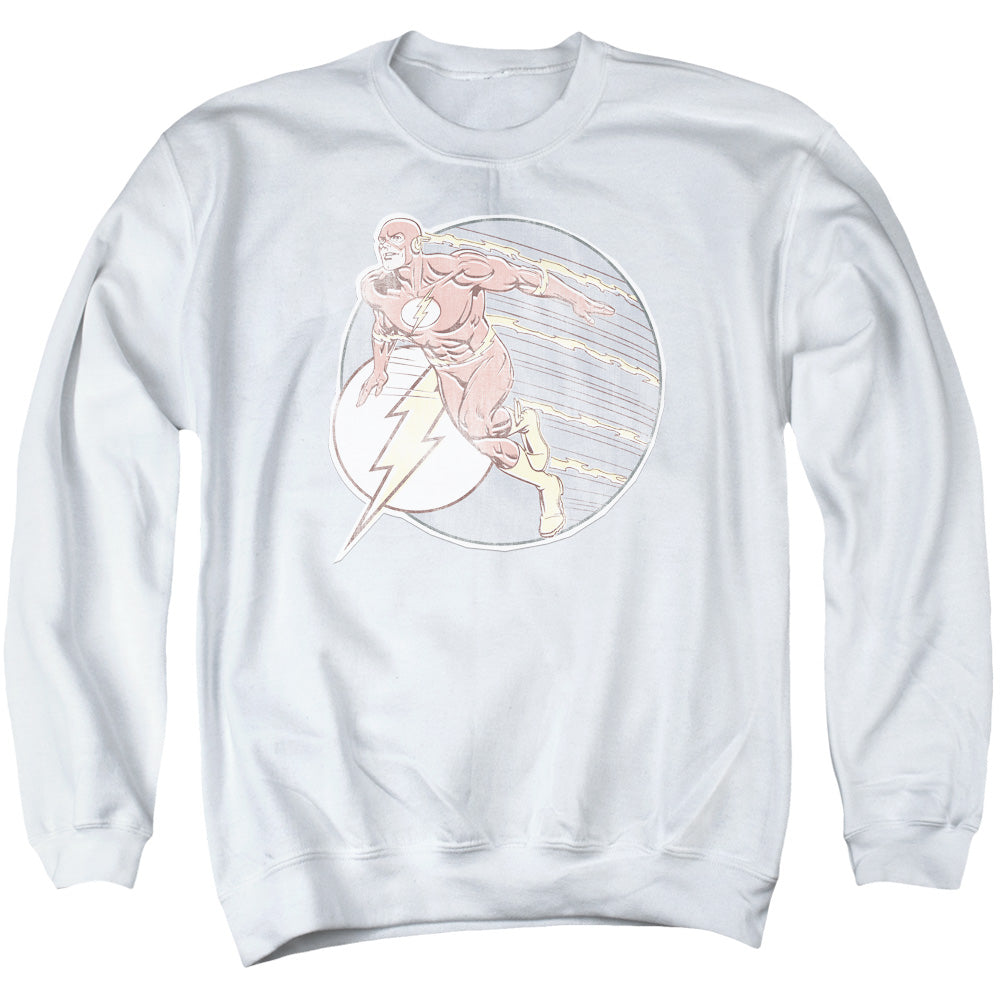 AN OFFCIALLY LICENSED DC FLASH RETRO FLASH IRON ON ADULT UNISEX CREWNECK SWEATSHIRT WHITE