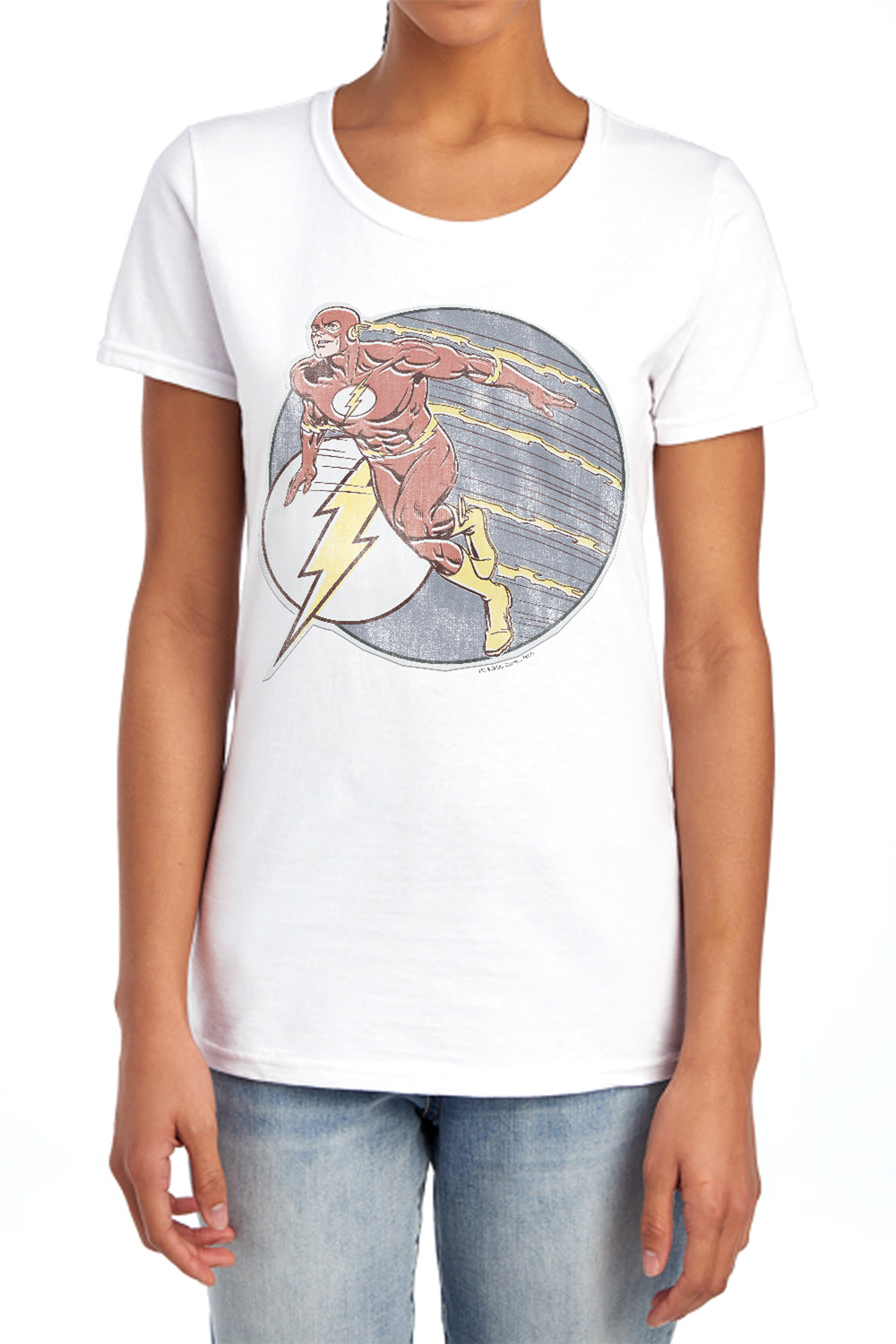 AN OFFCIALLY LICENSED DC FLASH RETRO FLASH IRON ON WOMEN'S REGULAR FIT T-SHIRT WHITE
