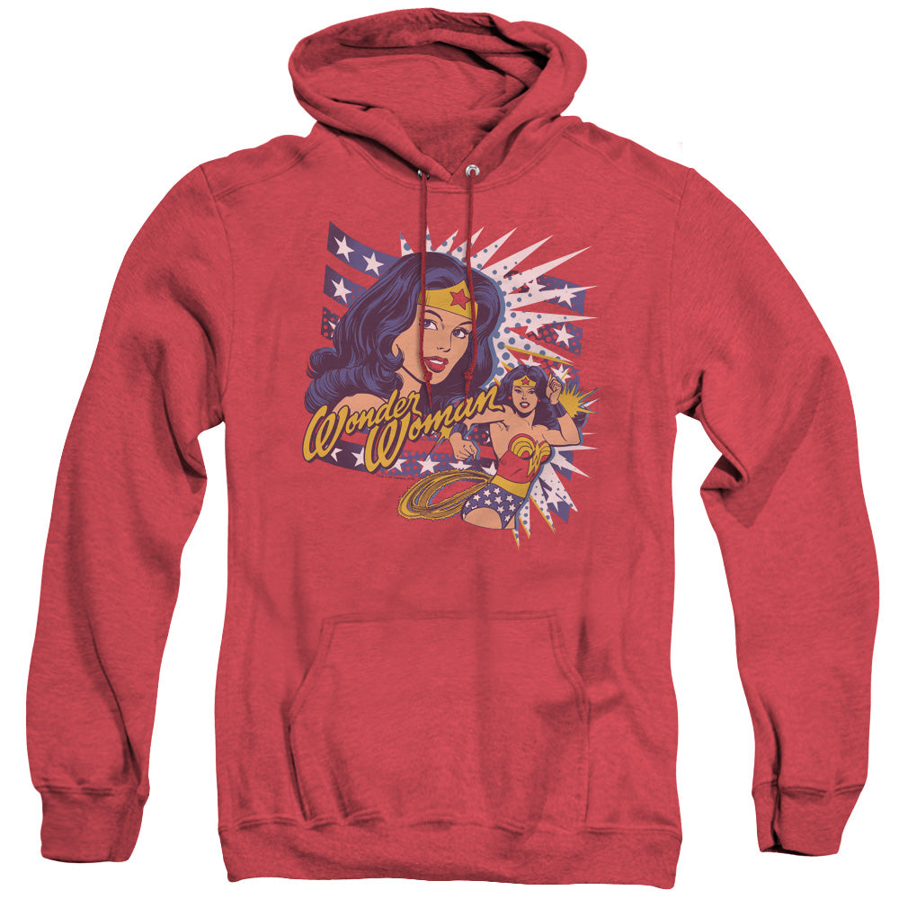 AN OFFCIALLY LICENSED DCO POP ART WONDER ADULT UNISEX HEATHER PULLOVER HOODIE RED