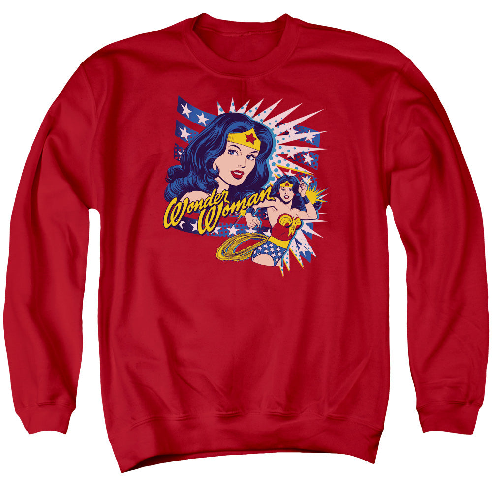 AN OFFCIALLY LICENSED DCO POP ART WONDER ADULT UNISEX CREWNECK SWEATSHIRT RED