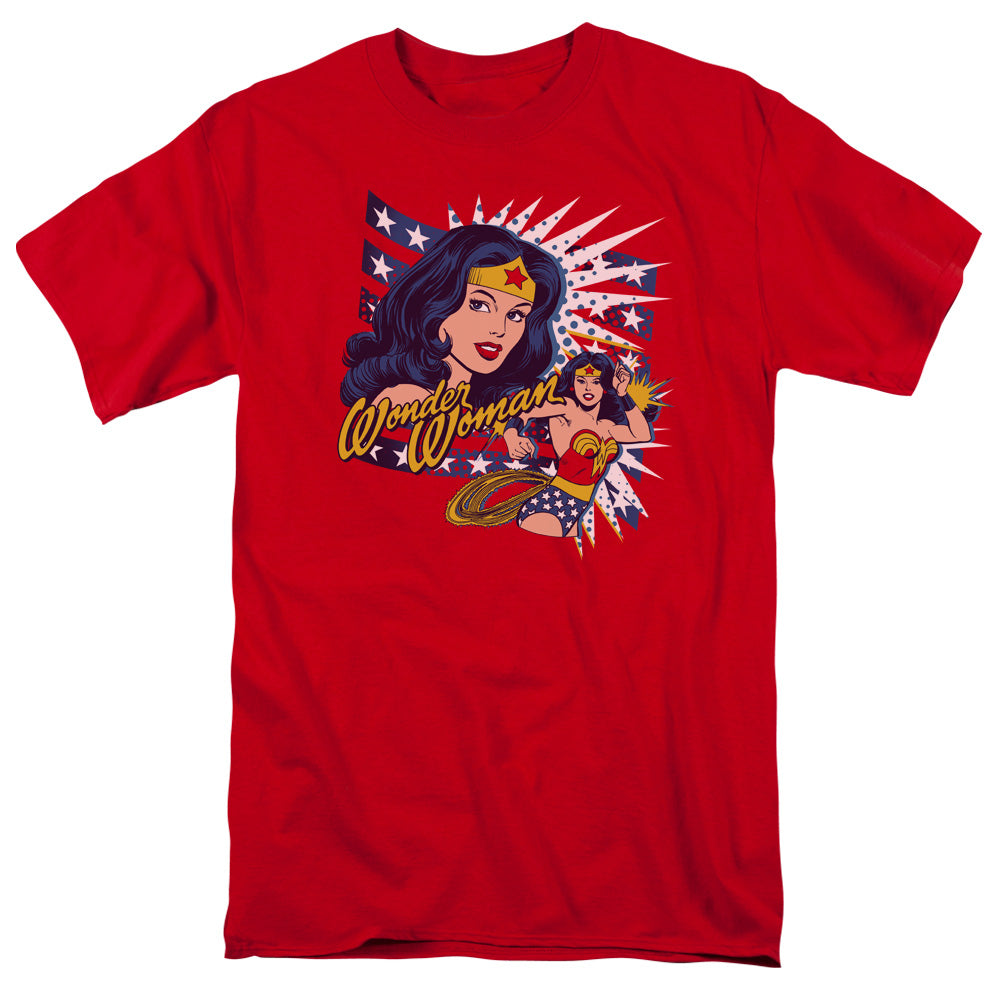 AN OFFCIALLY LICENSED DCO POP ART WONDER MEN'S REGULAR FIT T-SHIRT RED