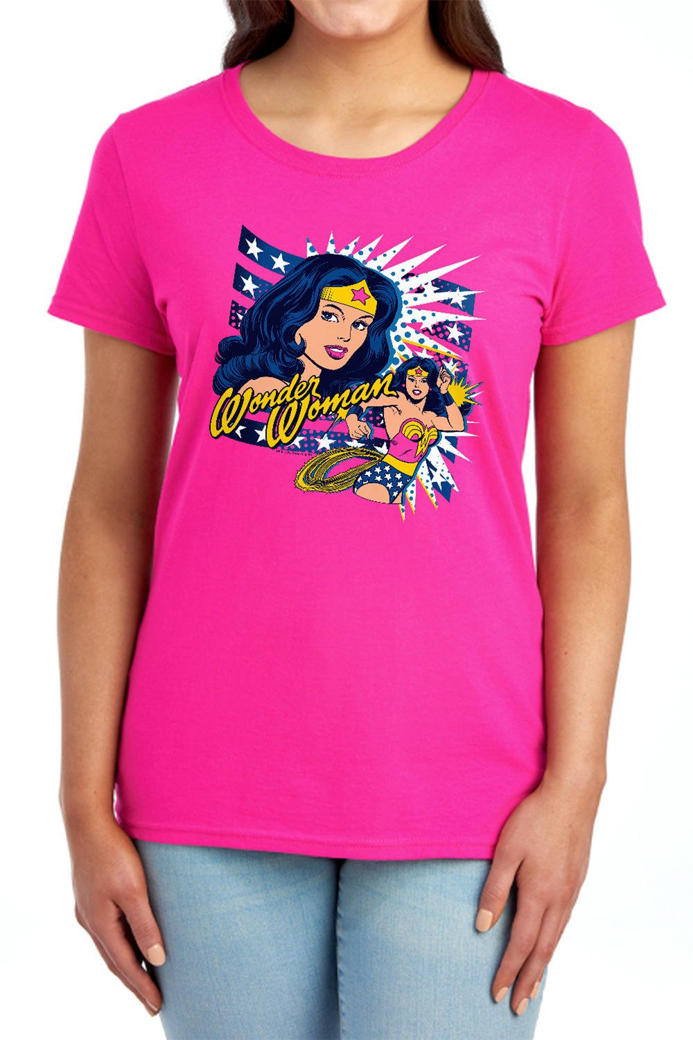 AN OFFCIALLY LICENSED DCO POP ART WONDER WOMEN'S REGULAR FIT T-SHIRT RED