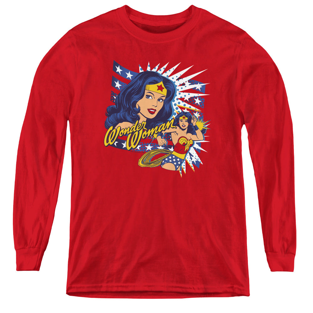 AN OFFCIALLY LICENSED DCO POP ART WONDER YOUTH LONG SLEEVE T-SHIRT RED
