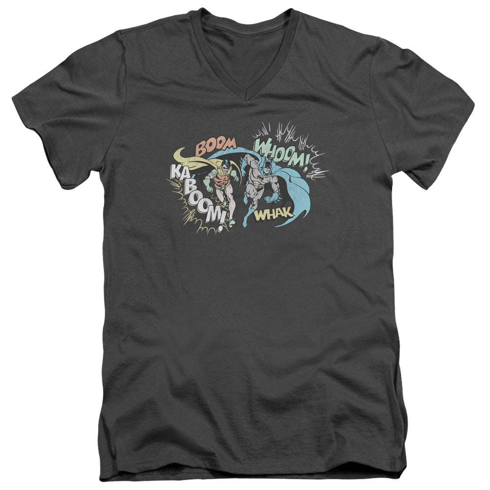 AN OFFCIALLY LICENSED DCO ACTION DUO MEN'S V-NECK T-SHIRT CHARCOAL